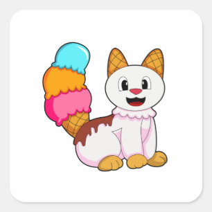 Pegatina Cuadrada Gato con Popsicle