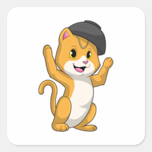 Pegatina Cuadrada Gato con Ramen Bowl
