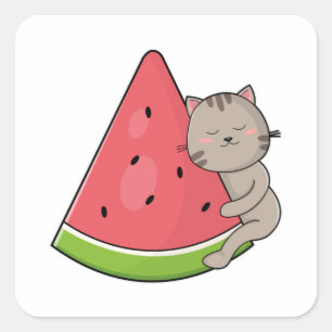 Pegatina Cuadrada Gato con sandía