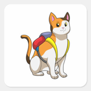 Pegatina Cuadrada Gato con Satchel