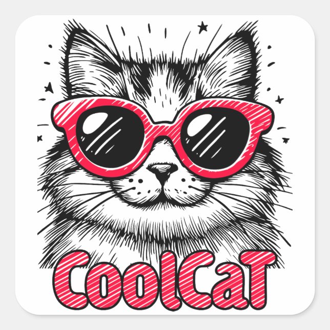 Pegatina Cuadrada Gato Cool 1 (Anverso)