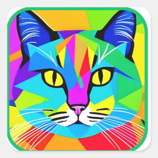 Pegatina Cuadrada Gato Cósmico: Gatito Colorido Psicodélico #3