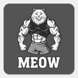 Pegatina Cuadrada Gato culturista divertido mostrando músculos masiv