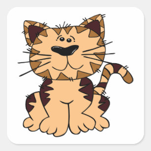 Pegatina Cuadrada GATO CUTE BEIGE AND BROWN big head