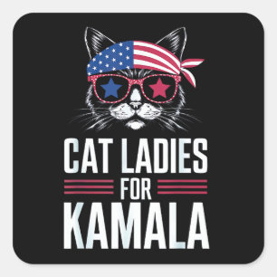 Pegatina Cuadrada Gato Damas de Kamala 2024 Presidente Kamala-Harris