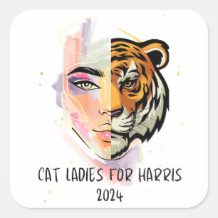 Pegatina Cuadrada Gato Damas para Harris 2024