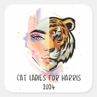Pegatina Cuadrada Gato Damas para Harris 2024