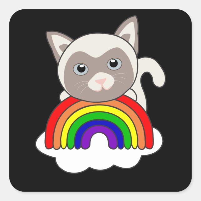 Pegatina Cuadrada Gato De Arcoiris Dulce Gatos Para Niños Siamcat (Anverso)