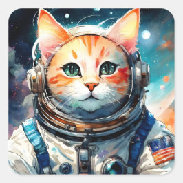 Pegatina Cuadrada Gato de Astronauta Adorable en Estados Unidos