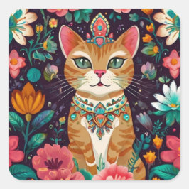 Pegatina Cuadrada Gato de Bejeweld coronado