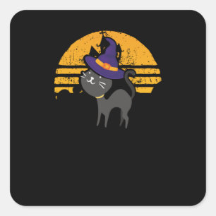 Pegatina Cuadrada Gato de bruja dulce