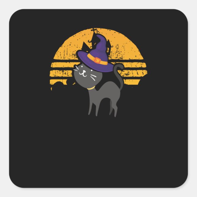 Pegatina Cuadrada Gato de bruja dulce (Anverso)