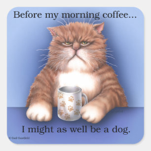 Pegatina Cuadrada Gato de café