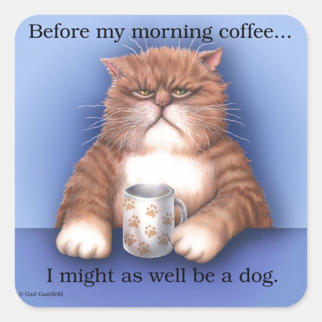 Pegatina Cuadrada Gato de café (Anverso)