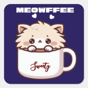 Pegatina Cuadrada Gato de café Meowffee personalizado