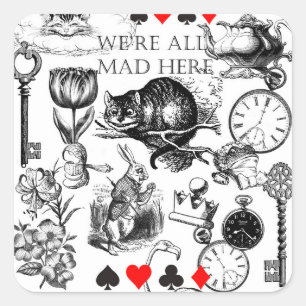 Pegatina Cuadrada Gato de Cheshire clásico alice en wonderland loco