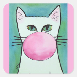 Pegatina Cuadrada Gato de chicle en arte azul