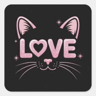 Pegatina Cuadrada Gato de destellos rosados