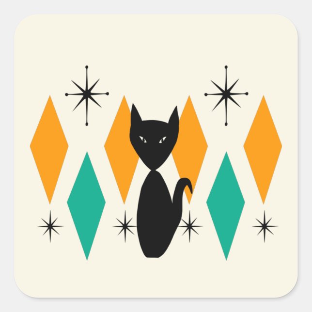 Pegatina Cuadrada Gato de diamantes de estallidos atómicos modernos  (Anverso)