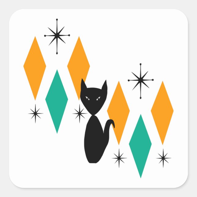 Pegatina Cuadrada Gato de diamantes de estallidos atómicos modernos  (Anverso)