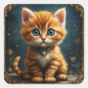 Pegatina Cuadrada Gato de dibujos animados lindo