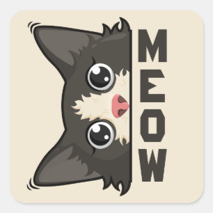 Pegatina Cuadrada Gato de esmoquin divertido dice Meow mientras obse