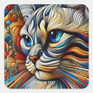 Pegatina Cuadrada Gato de fantasía suave estilo Art déco