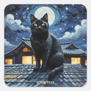 Pegatina Cuadrada Gato de Fantasy Cute Night Stars