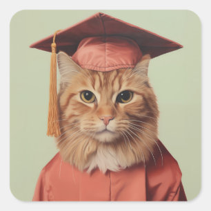 Pegatina Cuadrada Gato de graduación
