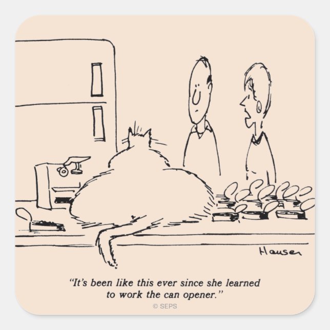 Pegatina Cuadrada Gato de grasa (Anverso)