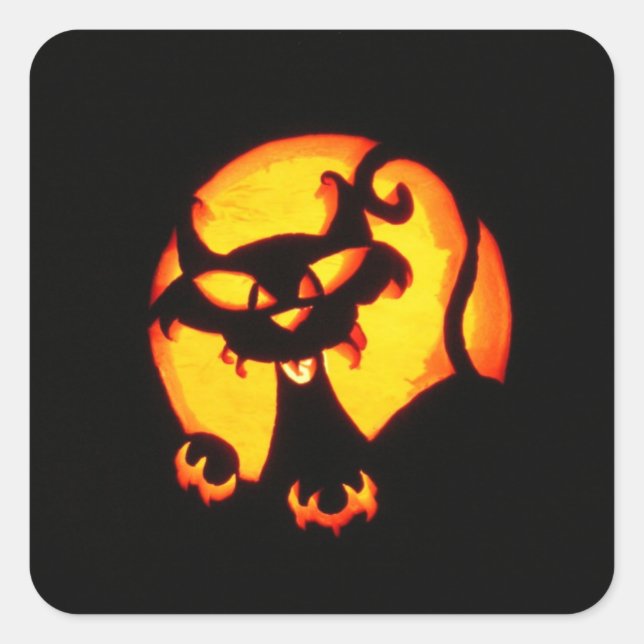 Pegatina Cuadrada gato de halloween (Anverso)