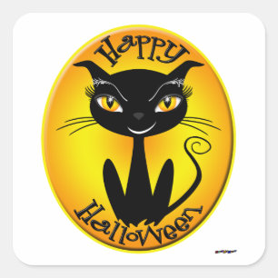 Pegatina Cuadrada Gato de Halloween Feliz
