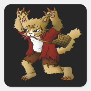 Pegatina Cuadrada Gato de Halloween Werewolf