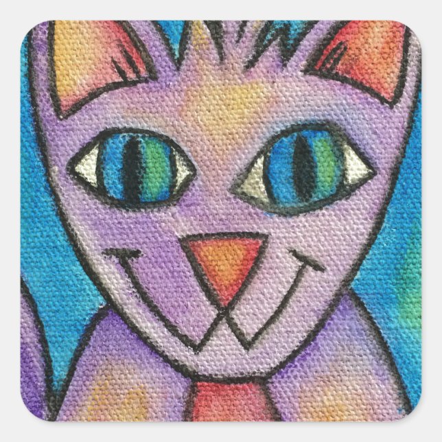 Pegatina Cuadrada Gato de Kitty Pink Purple (Anverso)