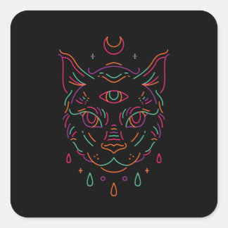 Pegatina Cuadrada Gato de la Luna