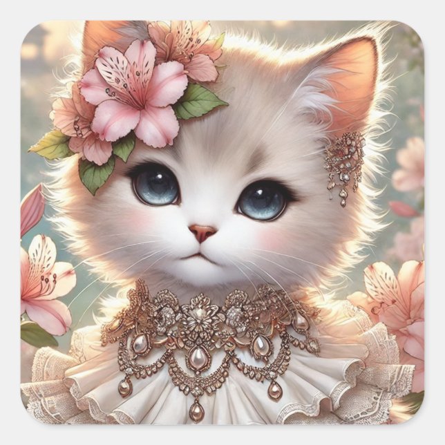 Pegatina Cuadrada Gato de la princesa de Azalea (Anverso)