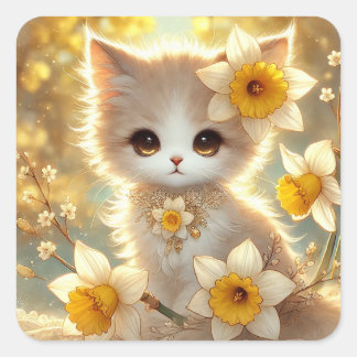 Pegatina Cuadrada Gato de la princesa de Daffodil