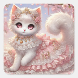 Pegatina Cuadrada Gato de la Princesa Lolita Rosa