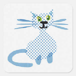 Pegatina Cuadrada Gato de mancha blanca y azul