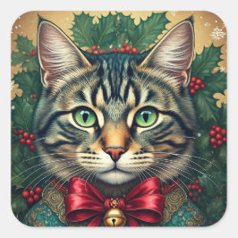 Pegatina Cuadrada Gato de navidades 2024