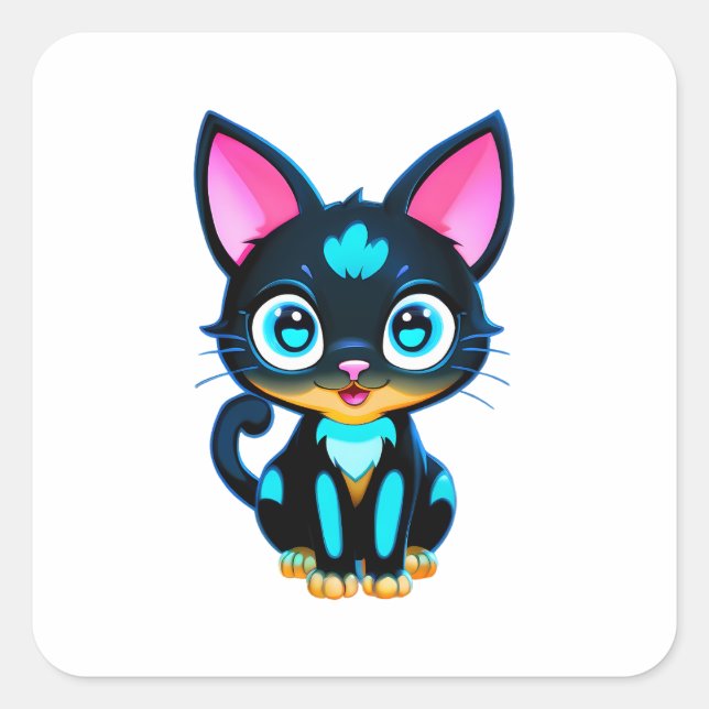 Pegatina Cuadrada Gato de Neon (Anverso)