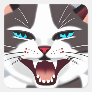Pegatina Cuadrada Gato de ojos azules gritando