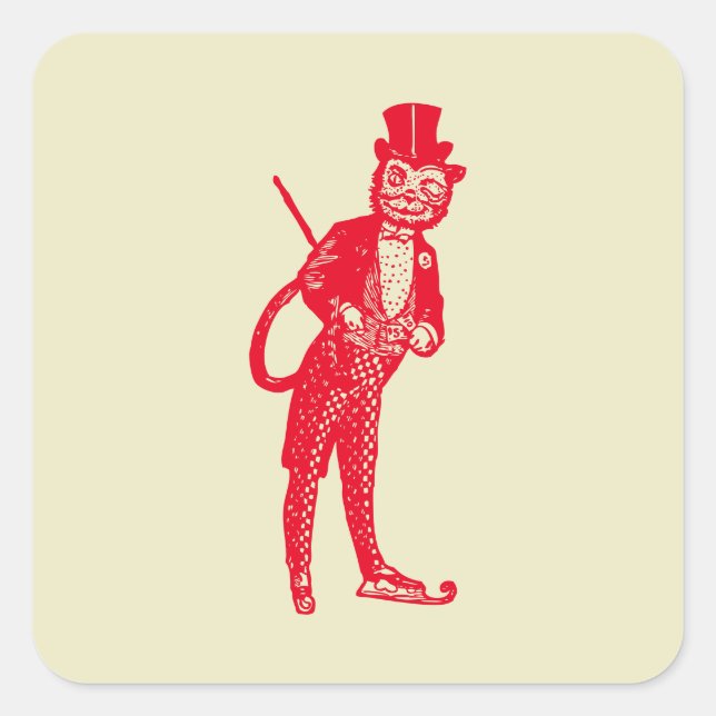 Pegatina Cuadrada Gato de ópera sofisticada de época (Anverso)