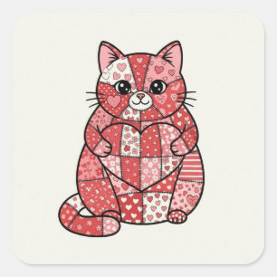 Pegatina Cuadrada Gato de Parche Con Corazón Arte Caprichoso