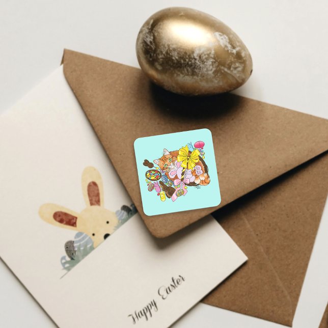 Pegatina Cuadrada Gato de Pascua Naranja (Subido por el creador)