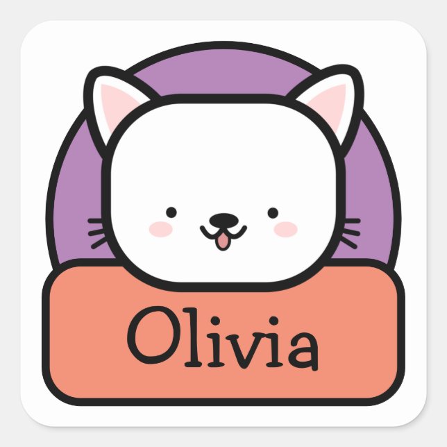 Pegatina Cuadrada Gato de Personalizado blanco lindo personalizado (Anverso)