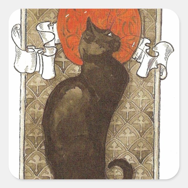 Pegatina Cuadrada Gato de Steinlein - Art Nouveau (Anverso)