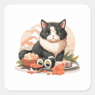Pegatina Cuadrada Gato de sushi lindo