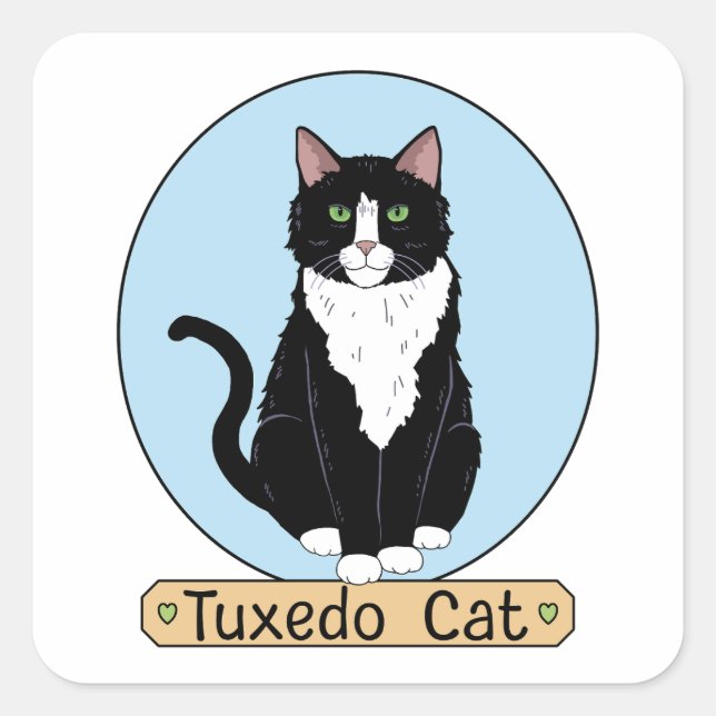 Pegatina Cuadrada Gato de Tuxedo (Anverso)