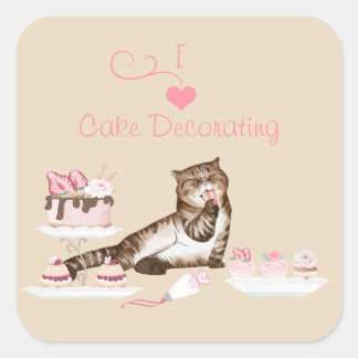 Pegatina Cuadrada Gato decorador de pasteles